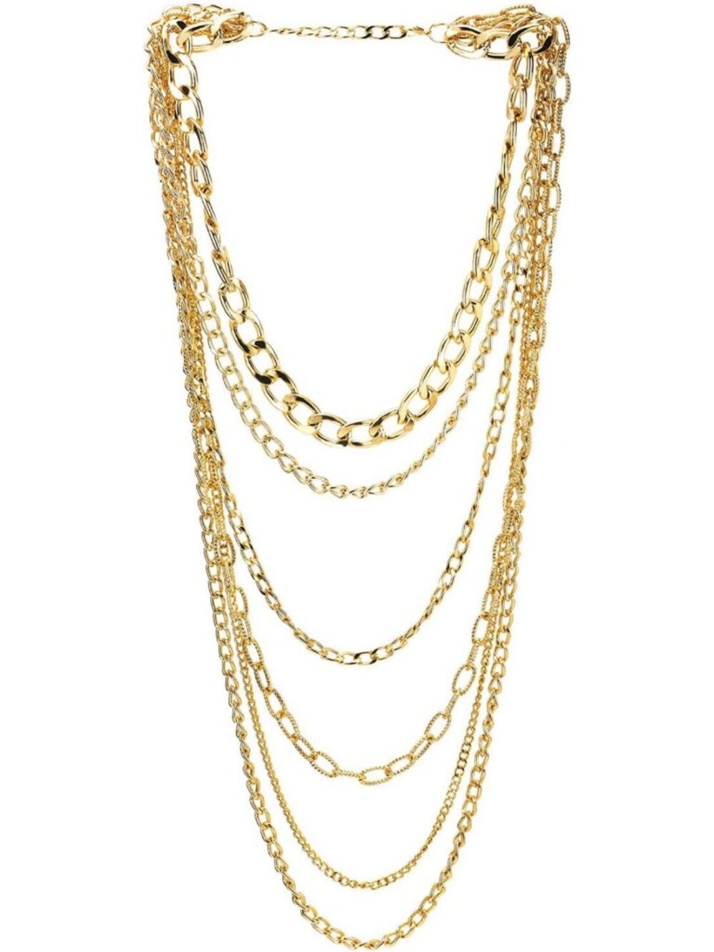 Stylish Multi-Strand Waterfall Necklace, Lightweight Curb Link Chains, Punk Rock